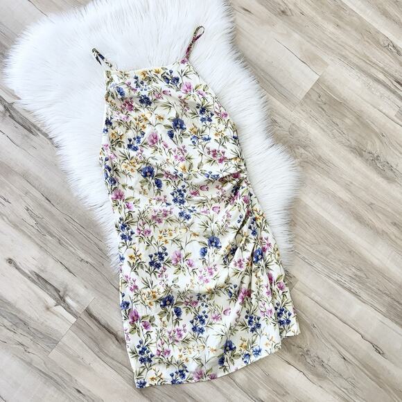 En Saison Dresses & Skirts - En Saison Valeria Halter Strappy Ruched Floral Cotton Mini Dress Medium MM4580